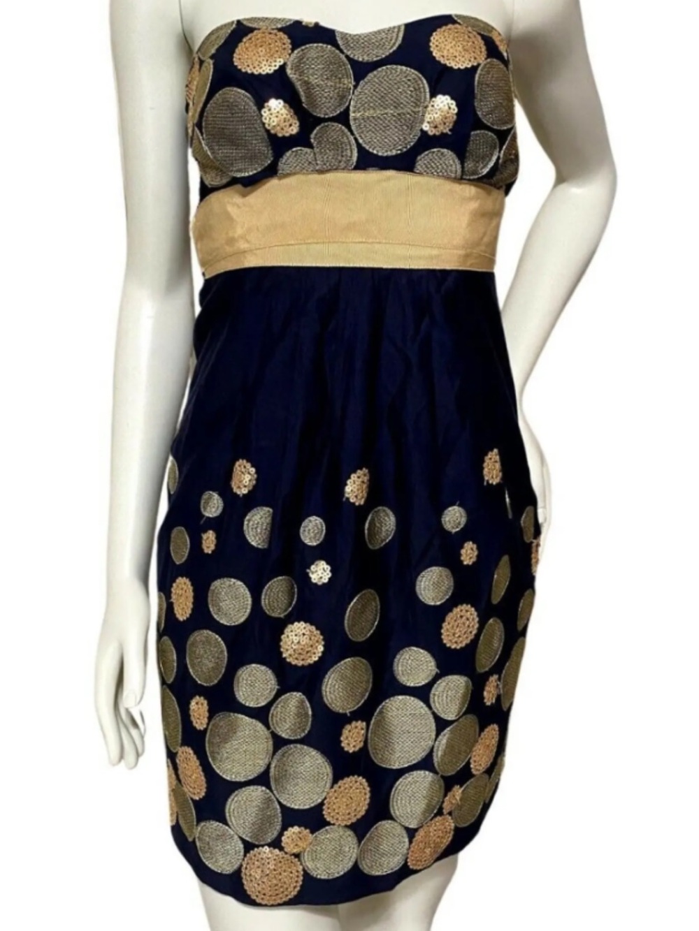 Chelsea & Violet strapless cocktail party mini dress embellished maybe blue gold